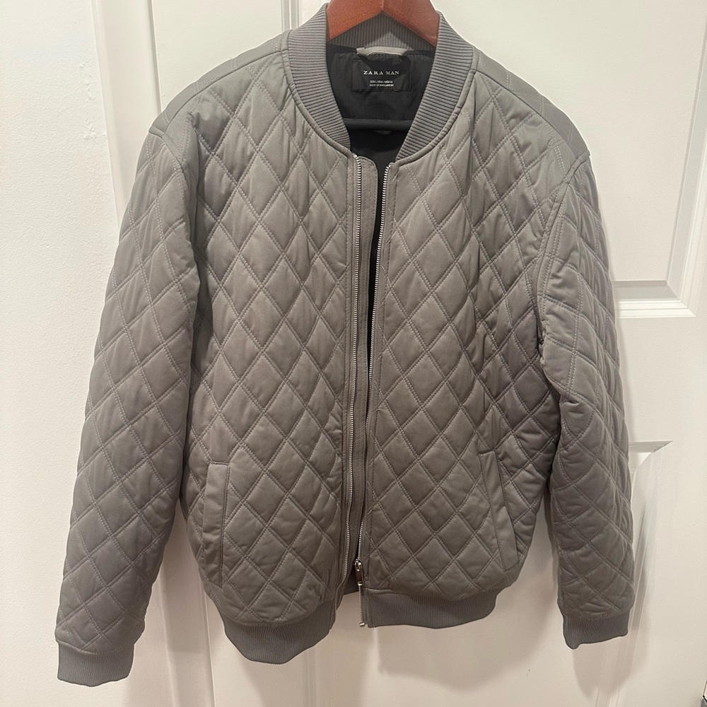 Gray Quilted Bomber Jacket